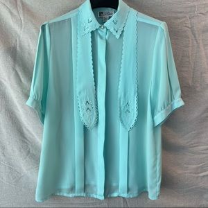 Vintage La Blouse Embroidered Tie Neck Blouse